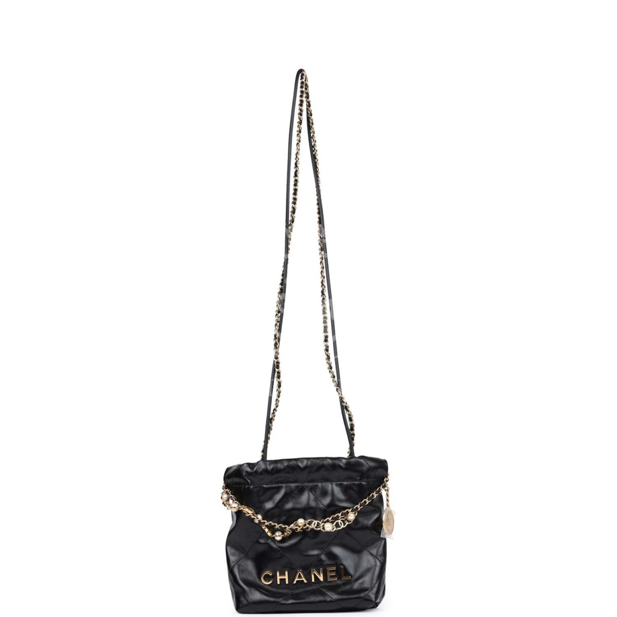 Chanel Mini 22 Bag Black Calfskin Pearls & Gold Hardware — изображение 6