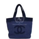 Chanel CC Beach Tote Bag & Towel Set Navy Blue Canvas & Terry