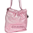Chanel Mini 22 Bag Pink Metallic Lambskin Lacquered Metal Hardware