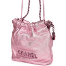 Chanel Mini 22 Bag Pink Metallic Lambskin Lacquered Metal Hardware