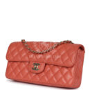 Vintage Chanel Classic East West Single Flap Coral Caviar Light Gold Hardware