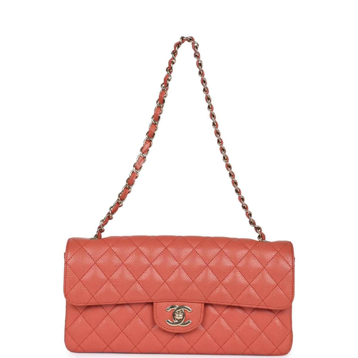 Vintage Chanel Classic East West Single Flap Coral Caviar Light Gold Hardware — изображение 7