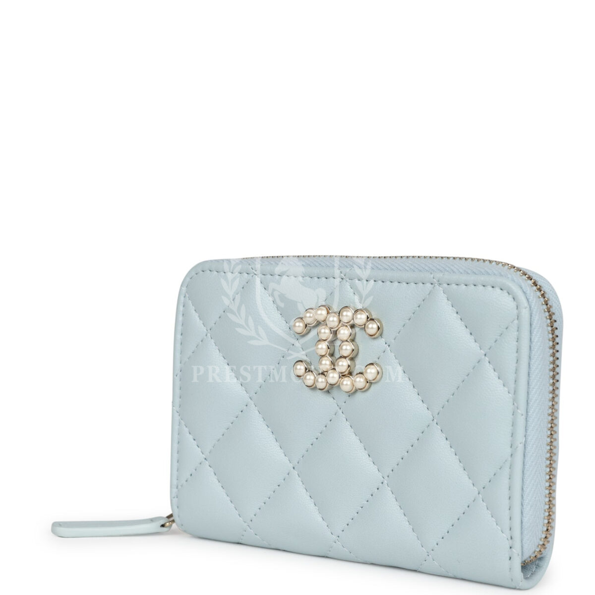Chanel Small Pearl Classic Zipped Coin Purse Wallet Light Blue Lambskin Light Gold Hardware — изображение 3