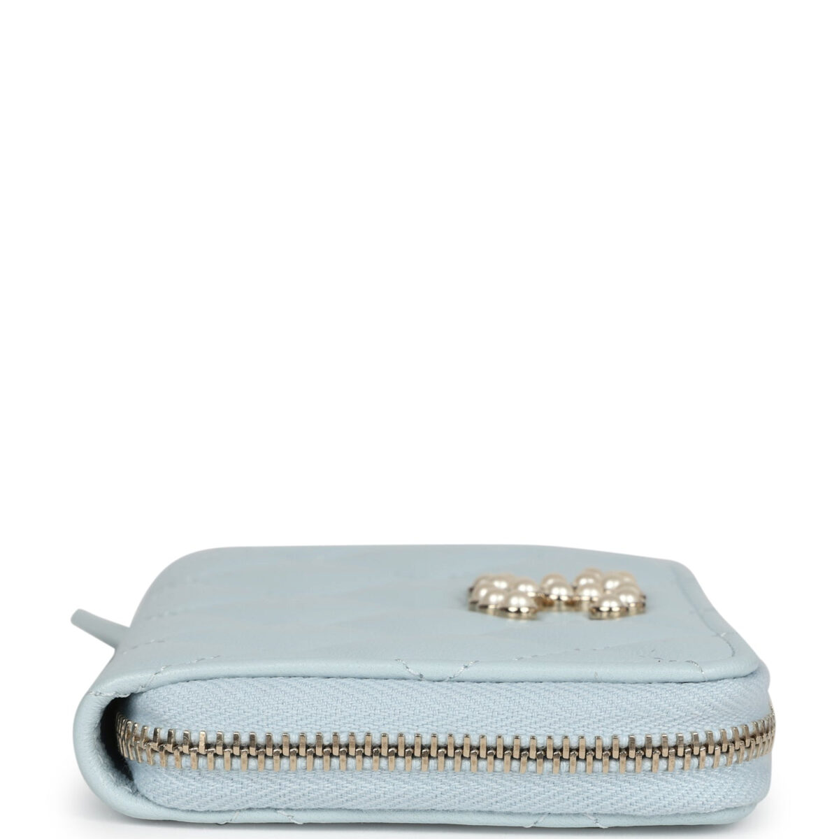 Chanel Small Pearl Classic Zipped Coin Purse Wallet Light Blue Lambskin Light Gold Hardware — изображение 5