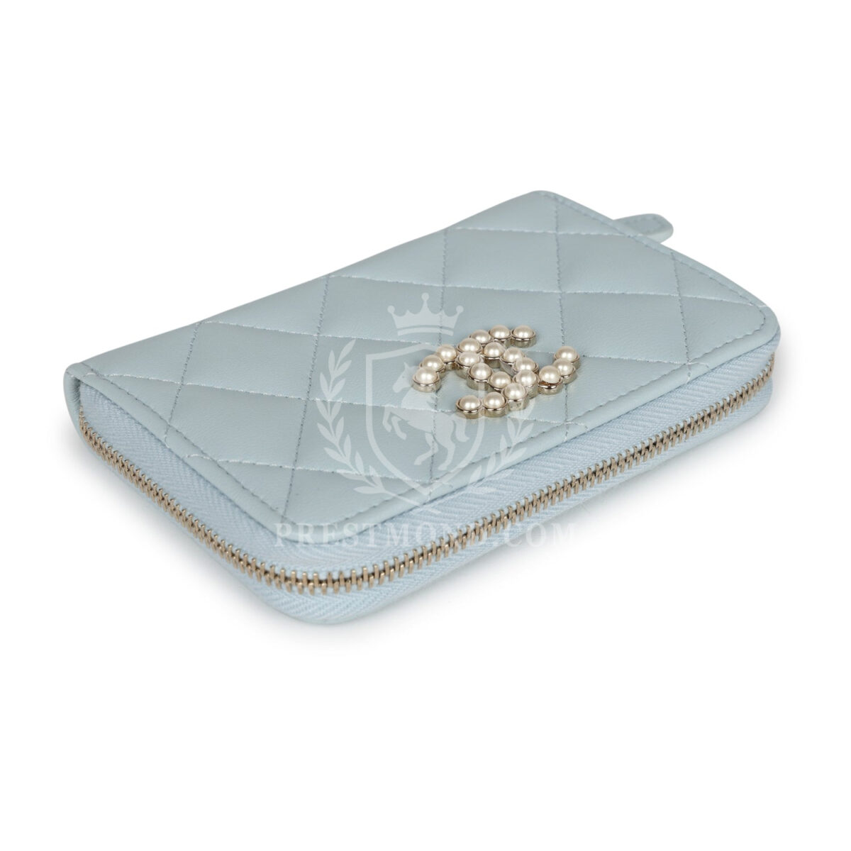 Chanel Small Pearl Classic Zipped Coin Purse Wallet Light Blue Lambskin Light Gold Hardware — изображение 6