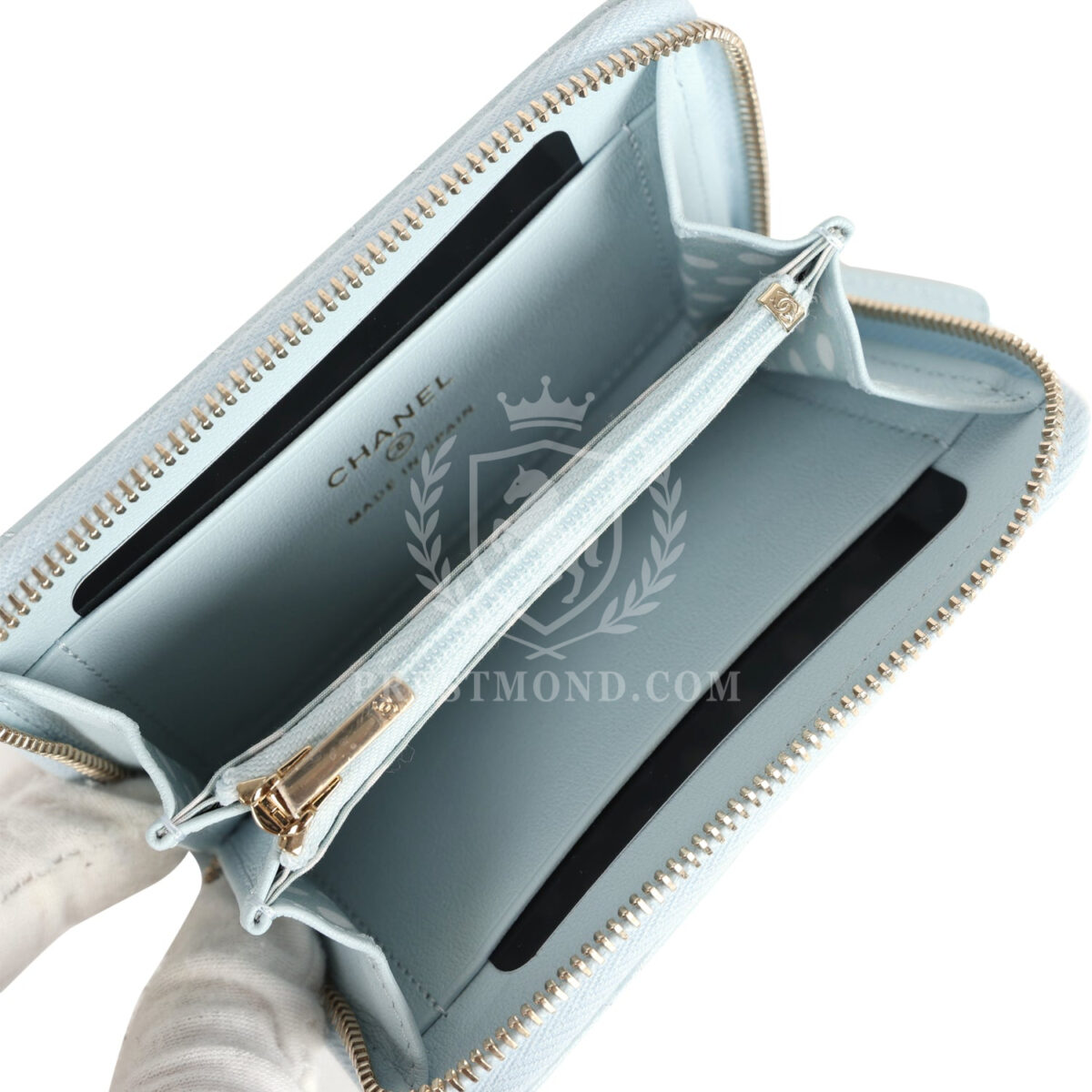 Chanel Small Pearl Classic Zipped Coin Purse Wallet Light Blue Lambskin Light Gold Hardware — изображение 7