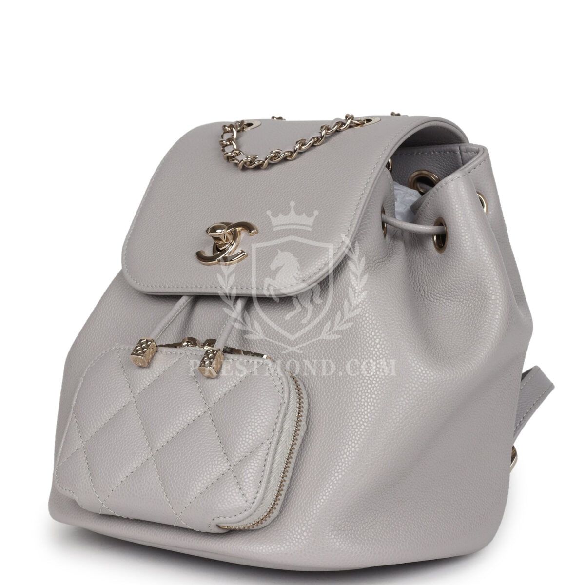 Chanel Small Business Affinity Backpack Light Grey Shiny Caviar Light Gold Hardware — изображение 5