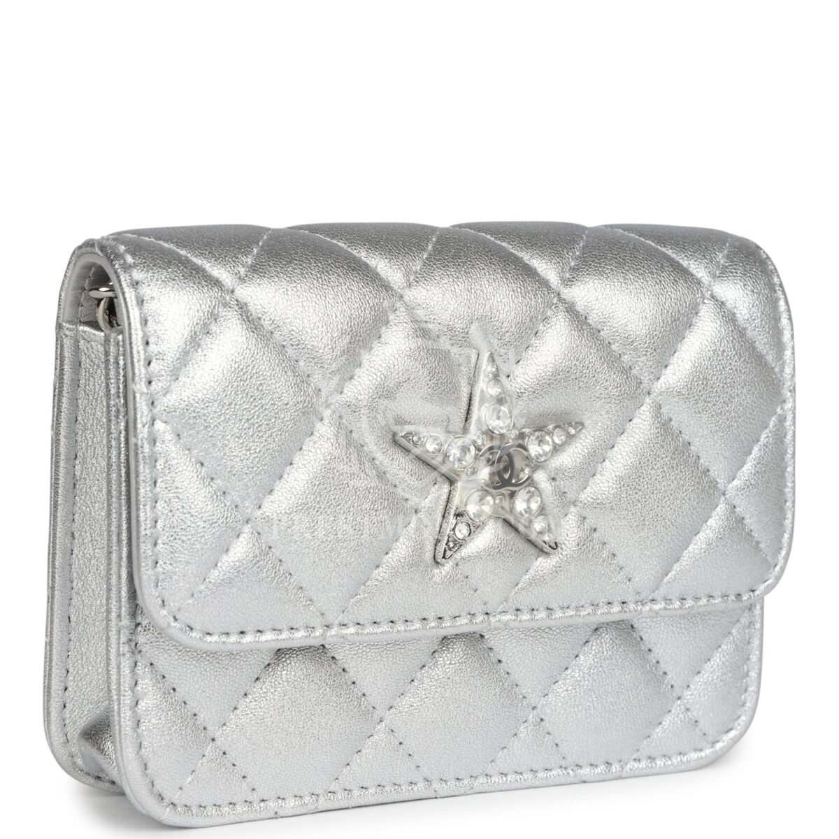 Chanel Crystal CC Walk Of Fame Clutch Wallet Silver Metallic Goatskin Silver Hardware — изображение 2