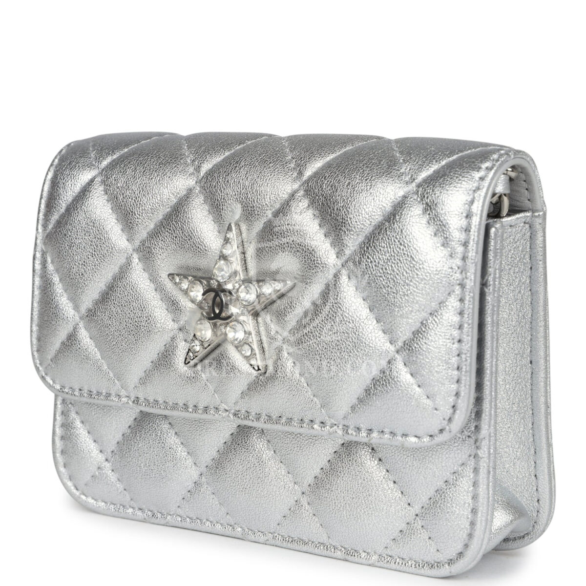Chanel Crystal CC Walk Of Fame Clutch Wallet Silver Metallic Goatskin Silver Hardware — изображение 3