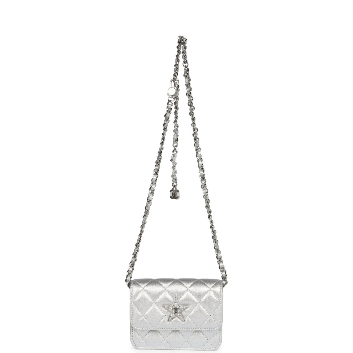 Chanel Crystal CC Walk Of Fame Clutch Wallet Silver Metallic Goatskin Silver Hardware — изображение 7