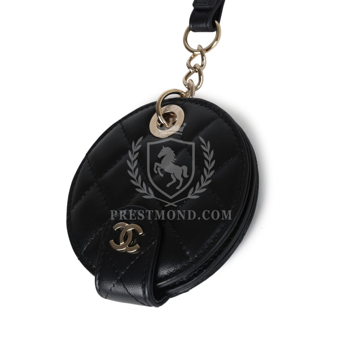 Chanel Round Luggage Tag Black Lambskin Light Gold Hardware — изображение 2