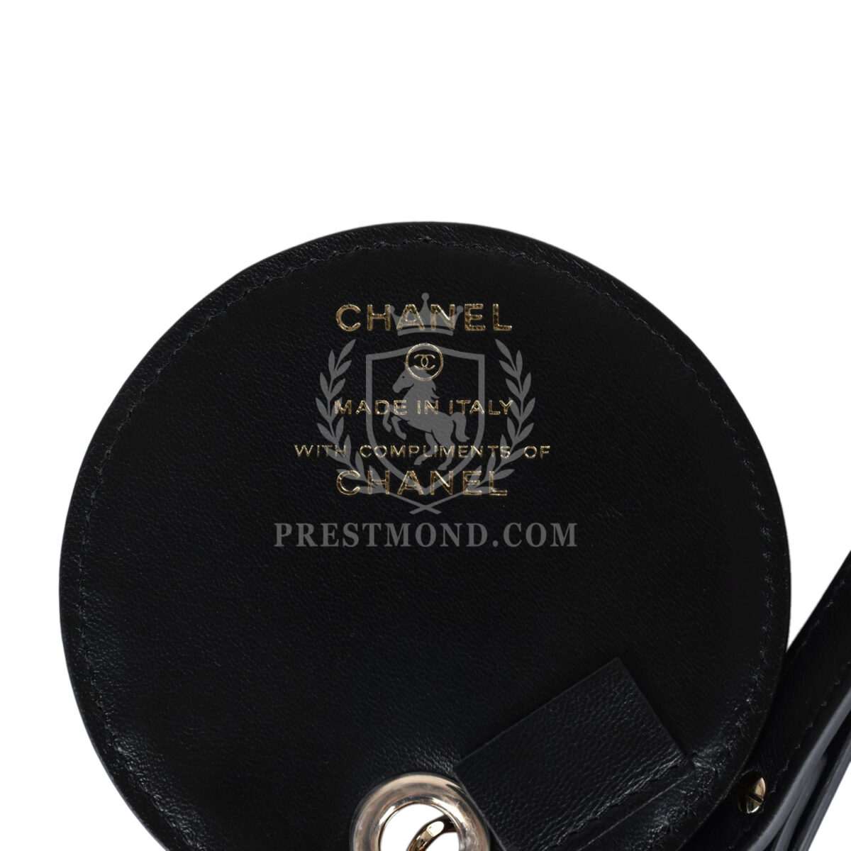 Chanel Round Luggage Tag Black Lambskin Light Gold Hardware — изображение 5