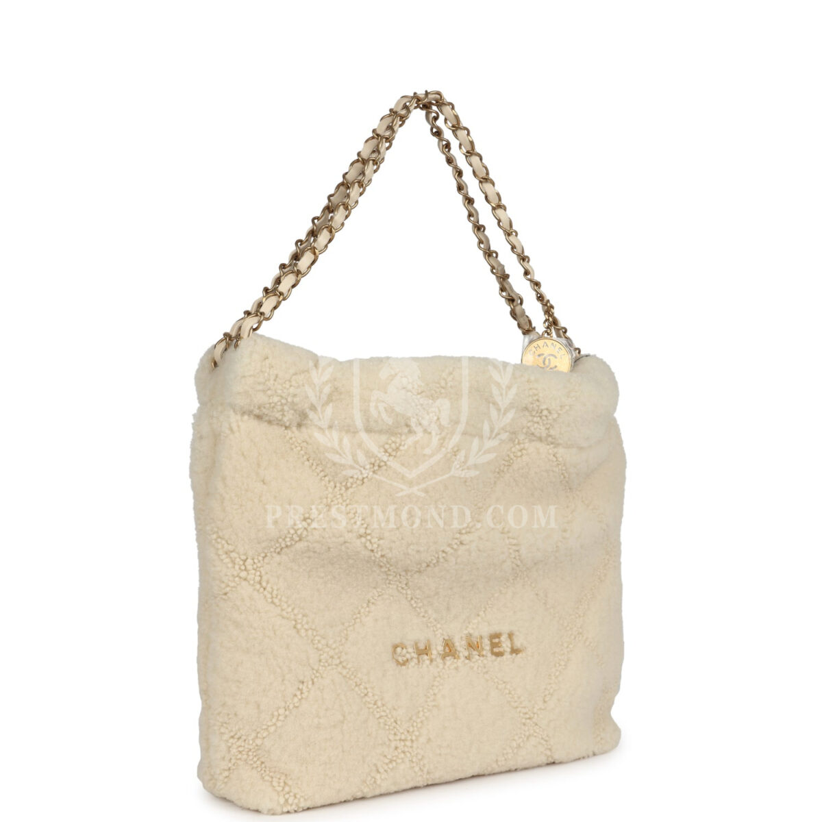 Chanel Small 22 Bag Ecru Shearling Brushed Gold Hardware — изображение 2