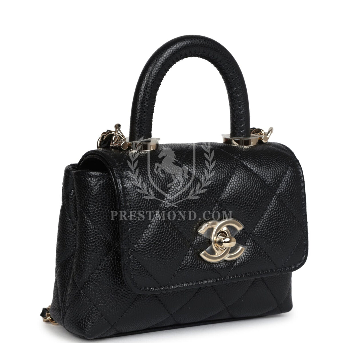Chanel Nano Coco Top Handle Flap Bag Black Caviar Light Gold Hardware — изображение 2