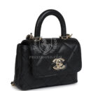 Chanel Nano Coco Top Handle Flap Bag Black Caviar Light Gold Hardware