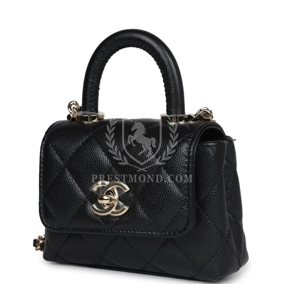 Chanel Nano Coco Top Handle Flap Bag Black Caviar Light Gold Hardware — изображение 5