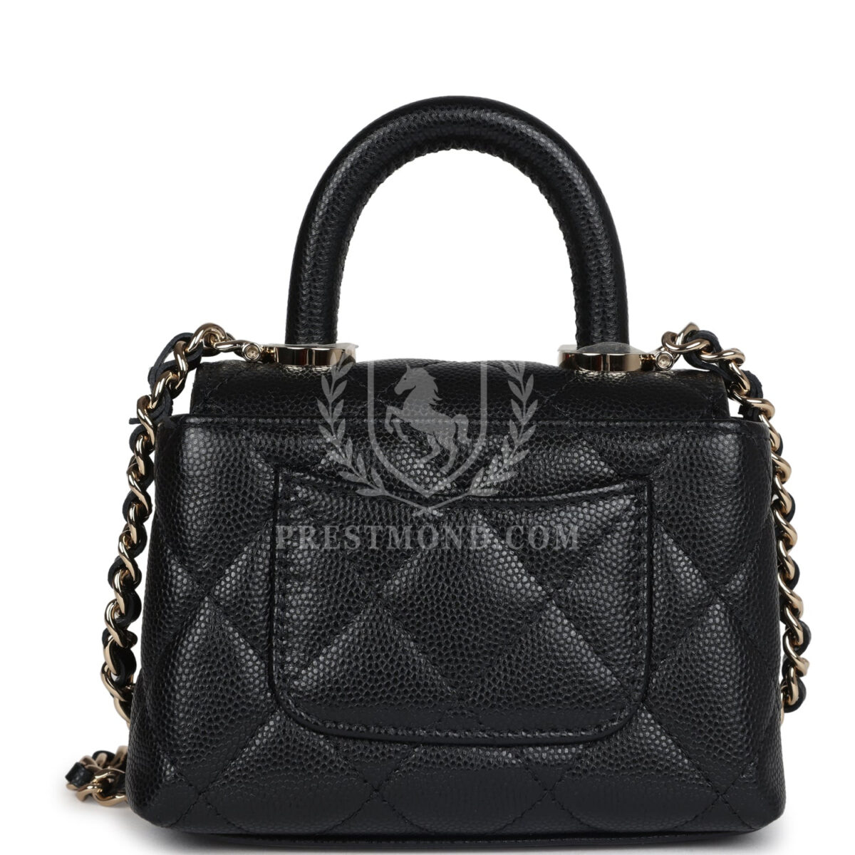 Chanel Nano Coco Top Handle Flap Bag Black Caviar Light Gold Hardware — изображение 4