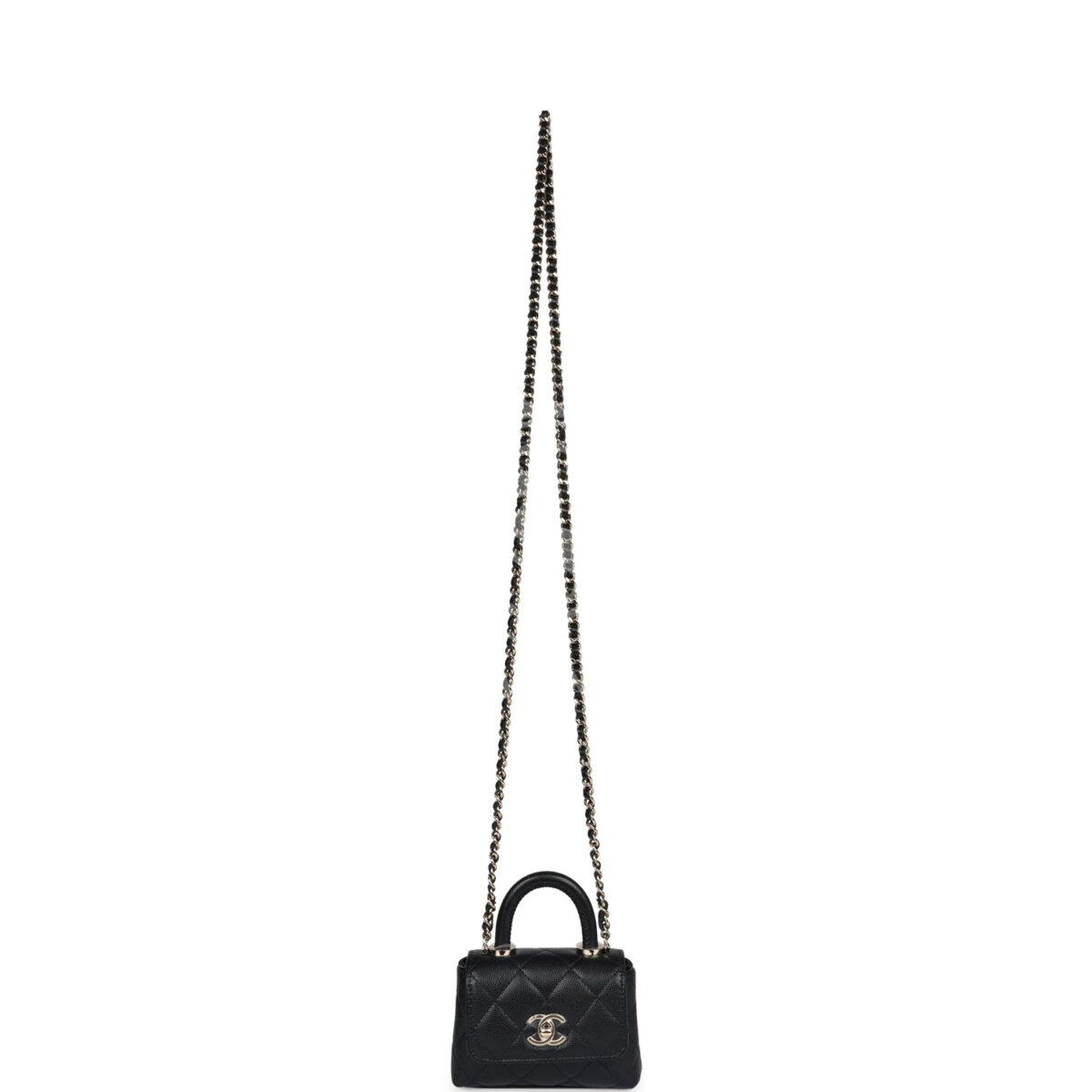 Chanel Nano Coco Top Handle Flap Bag Black Caviar Light Gold Hardware — изображение 7