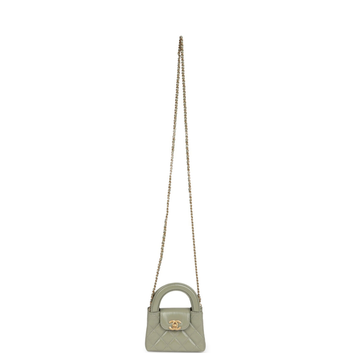 Chanel Nano Kelly Shopper Khaki Shiny Aged Calfskin Brushed Gold Hardware — изображение 7
