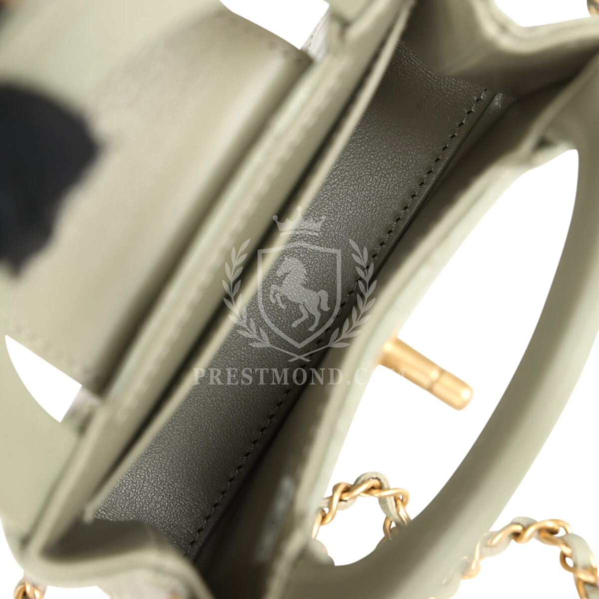 Chanel Nano Kelly Shopper Khaki Shiny Aged Calfskin Brushed Gold Hardware — изображение 8