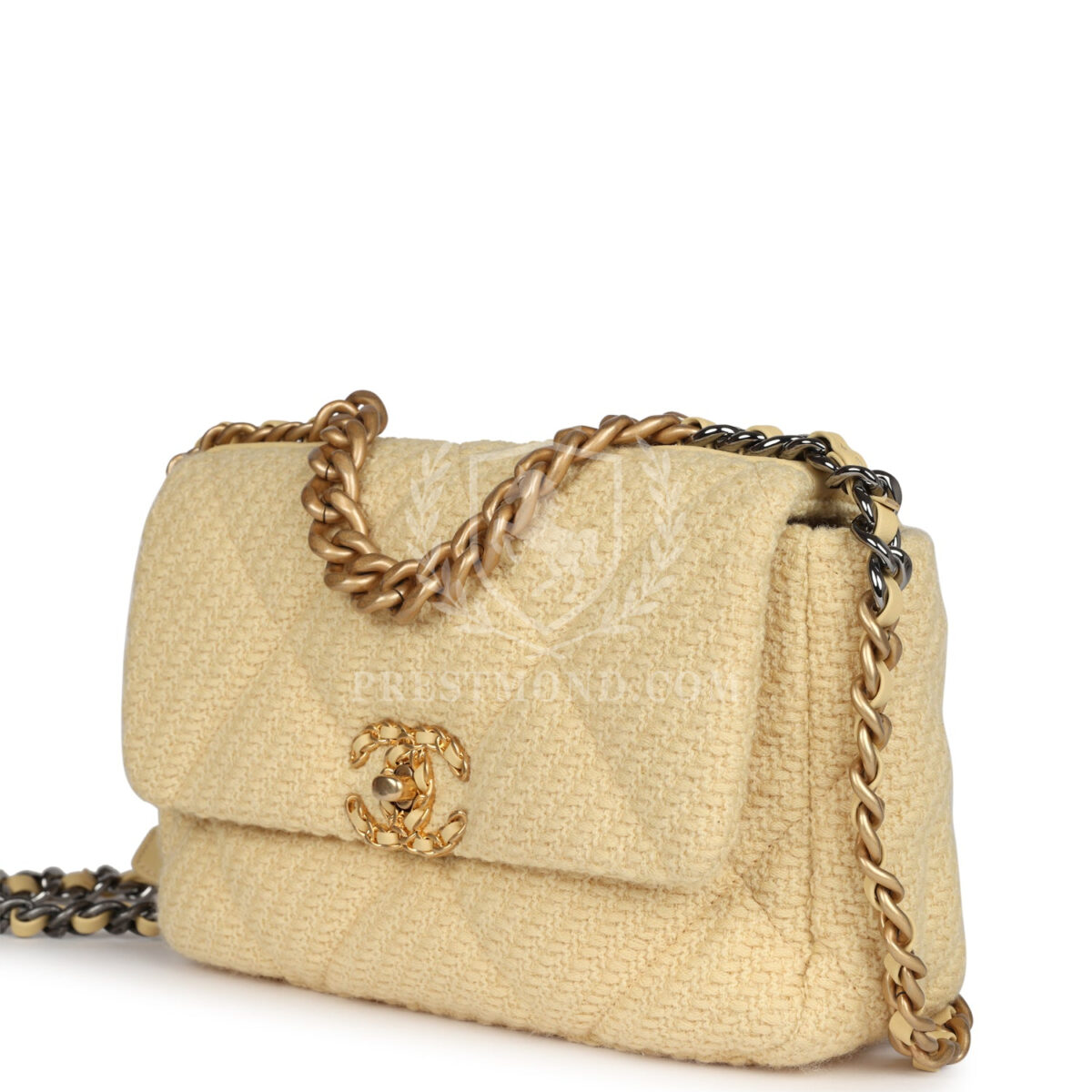 Chanel Medium 19 Flap Bag Light Yellow Wool Mixed Metal Hardware — изображение 5