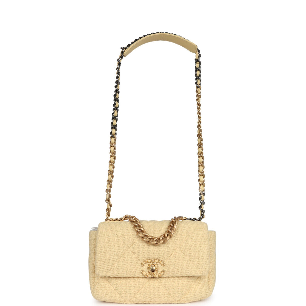 Chanel Medium 19 Flap Bag Light Yellow Wool Mixed Metal Hardware — изображение 7
