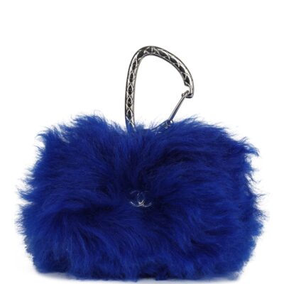 Chanel Mini Clutch Bag Dark Blue Shearling Silver Hardware