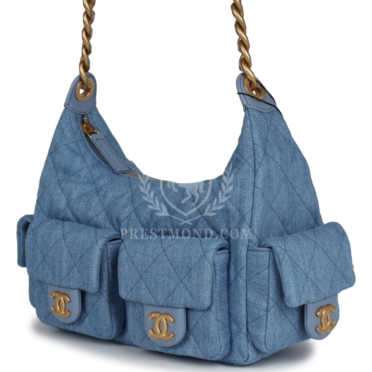 Chanel Large Cargo Hobo Bag Light Blue Washed Denim Brushed Gold Hardware — изображение 5
