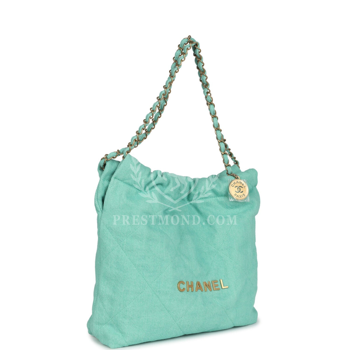 Chanel Small 22 Bag Light Green Washed Denim Gold Hardware — изображение 2