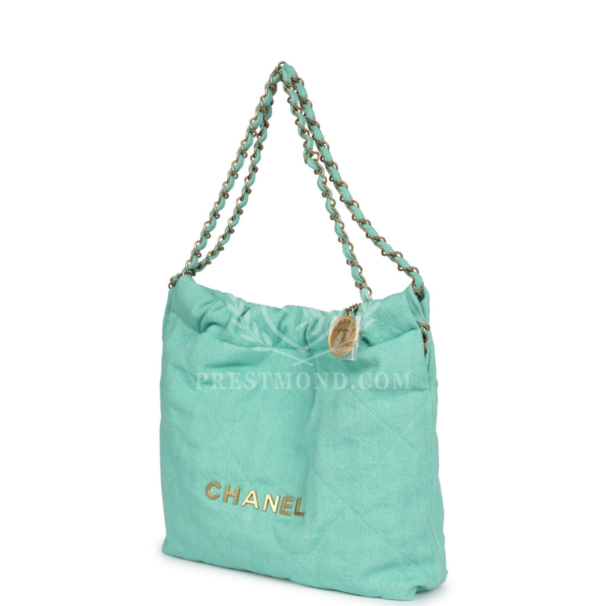 Chanel Small 22 Bag Light Green Washed Denim Gold Hardware — изображение 5