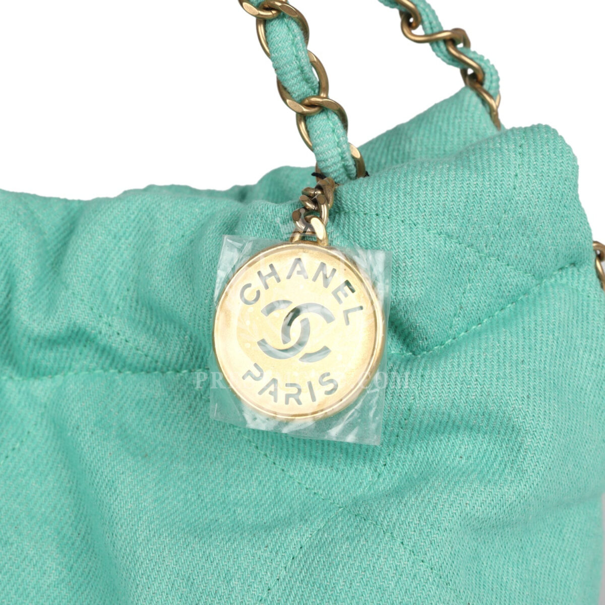 Chanel Small 22 Bag Light Green Washed Denim Gold Hardware — изображение 6