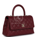 Chanel Small Coco Top Handle Flap Bag Burgundy Caviar Light Gold Hardware