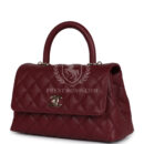 Chanel Small Coco Top Handle Flap Bag Burgundy Caviar Light Gold Hardware