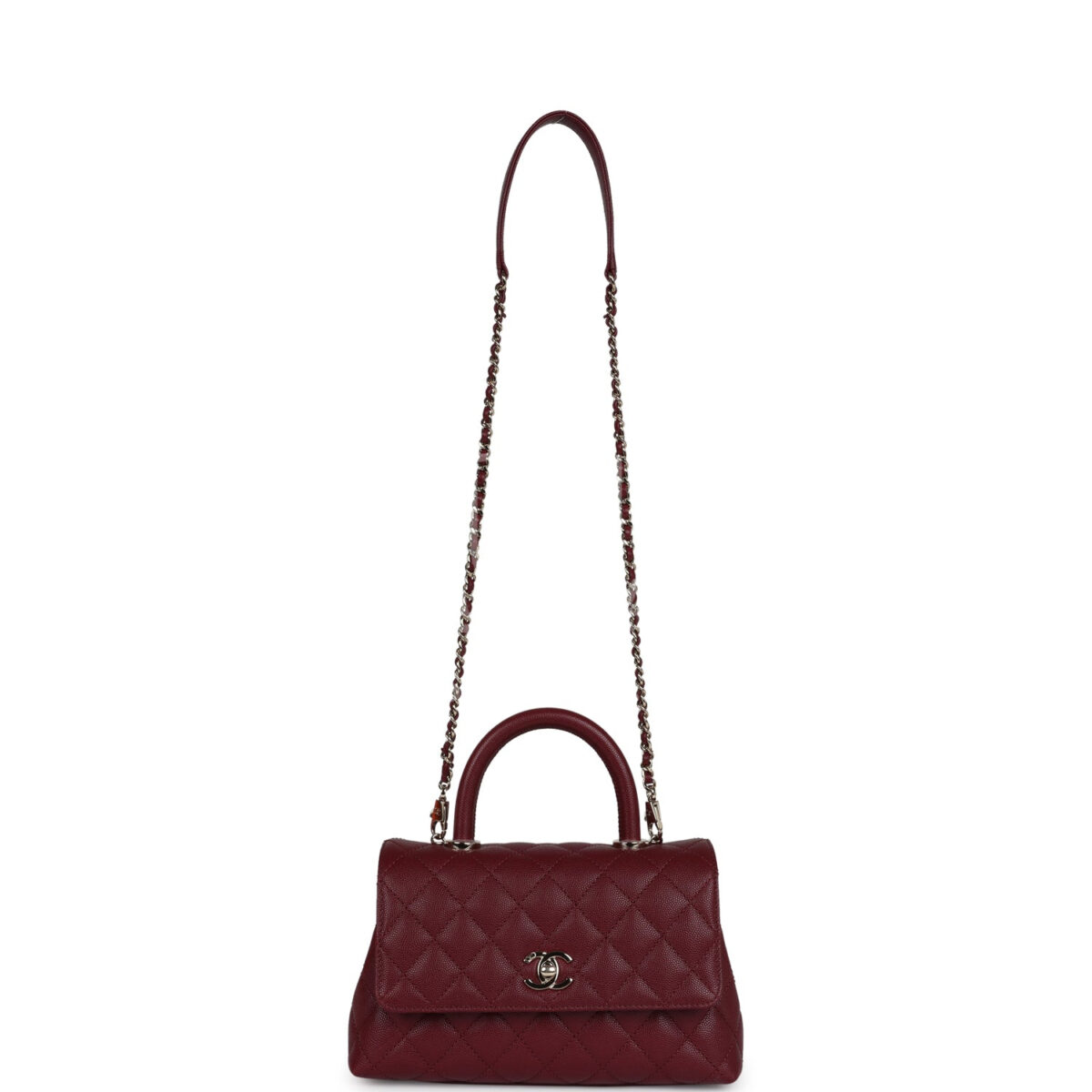 Chanel Small Coco Top Handle Flap Bag Burgundy Caviar Light Gold Hardware — изображение 7