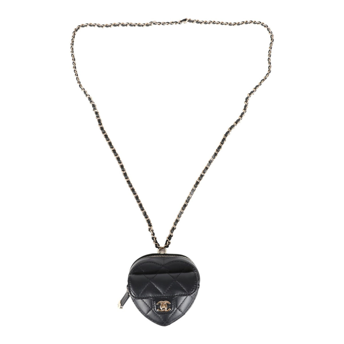 Chanel CC In Love Heart Necklace Bag Black Lambskin Light Gold Hardware — изображение 8