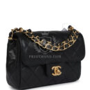 Chanel Mini Top Handle Flap Bag Black Grained Calfskin Brushed Gold Hardware