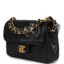 Chanel Mini Top Handle Flap Bag Black Grained Calfskin Brushed Gold Hardware