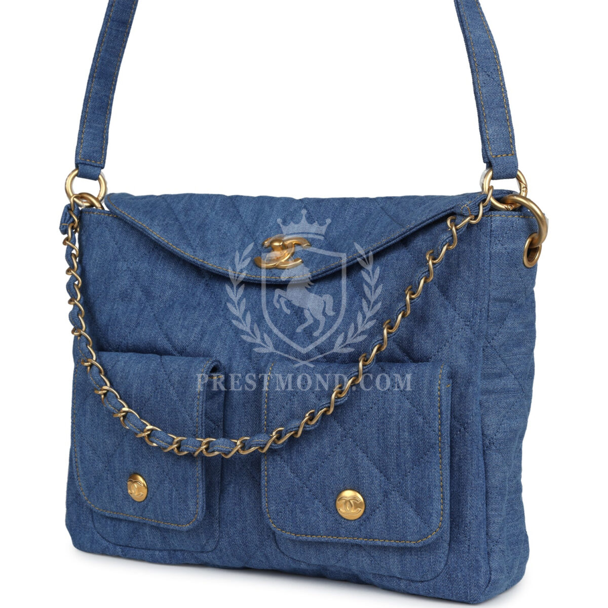 Chanel Large Supple Twins Hobo Bag Blue Denim Brushed Gold Hardware — изображение 5