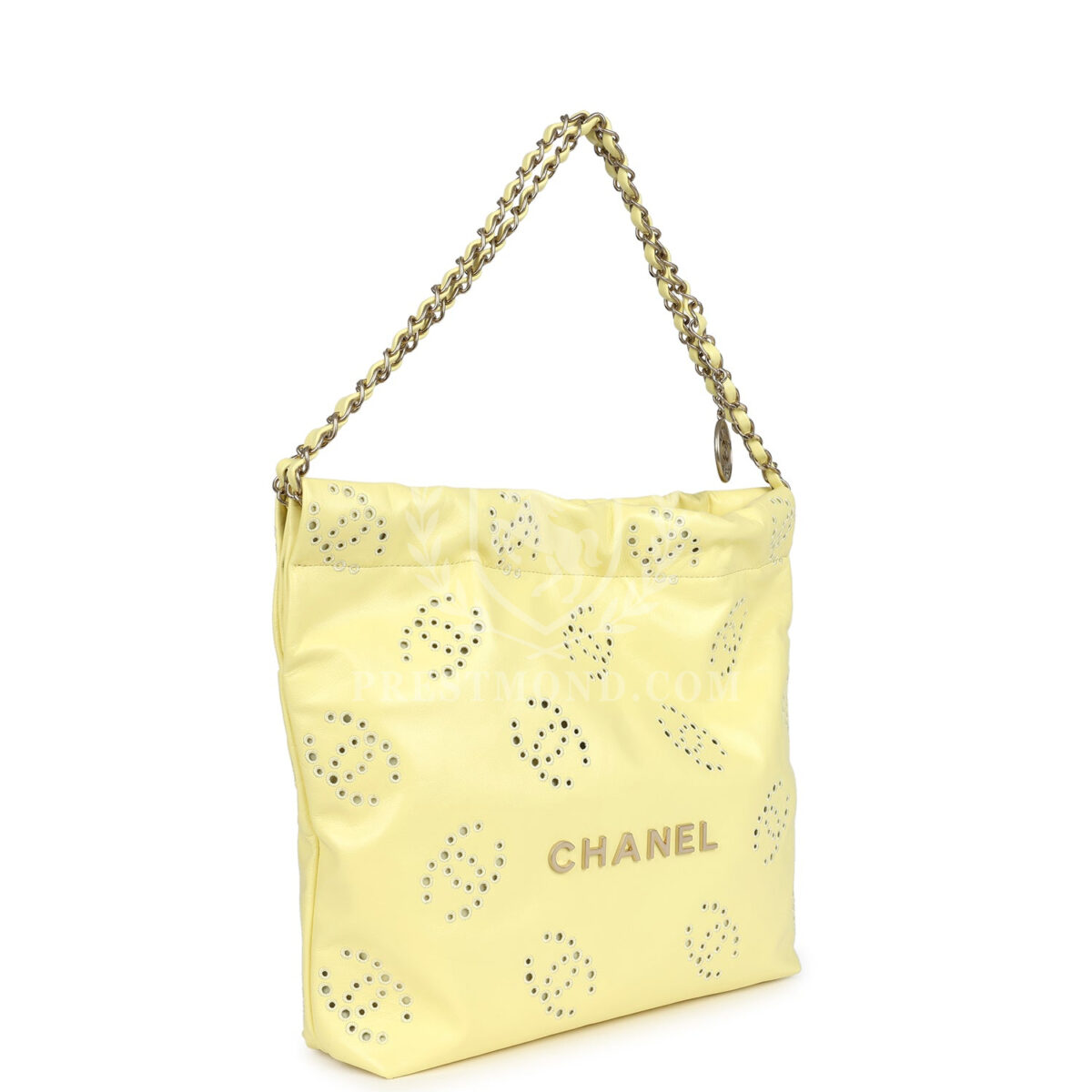Chanel Small 22 Bag Yellow Shiny Calfskin Brushed Gold Hardware — изображение 2