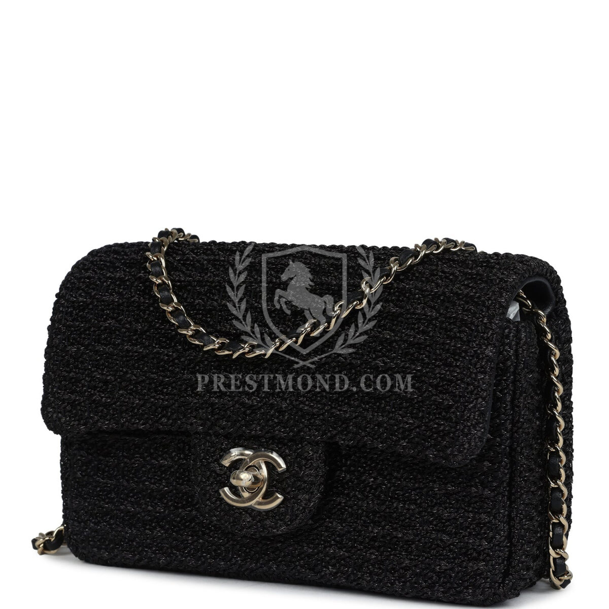 Chanel Mini Summer Nights Flap Bag Black Woven Patent Leather Light Gold Hardware — изображение 5