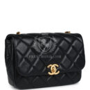 Chanel Mini Pearly Chain Flap Bag Black Lambskin Brushed Gold Hardware