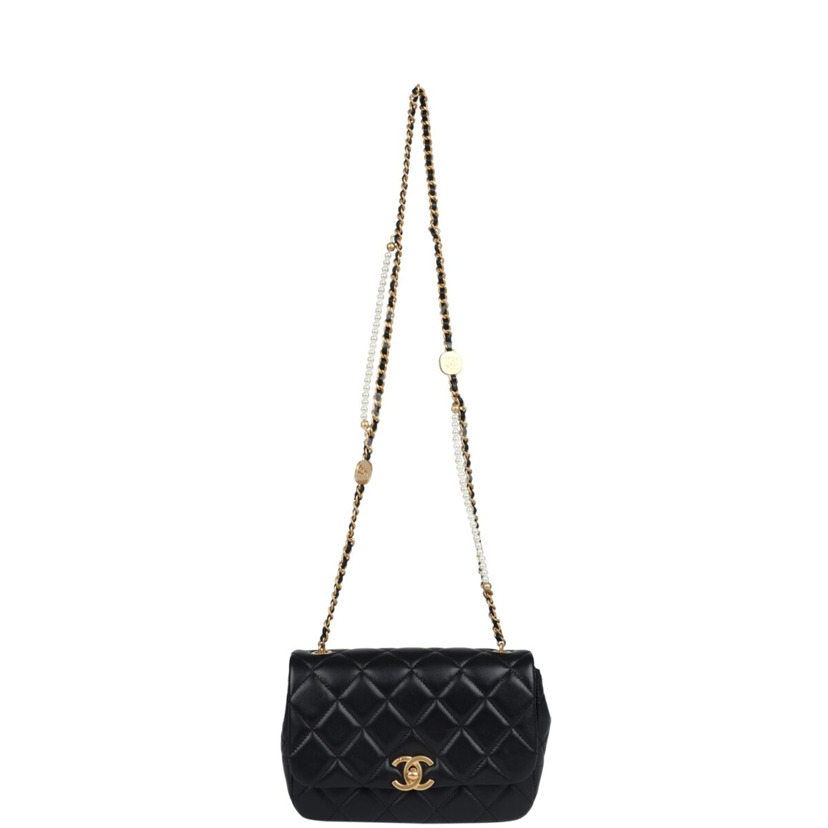 Chanel Mini Pearly Chain Flap Bag Black Lambskin Brushed Gold Hardware — изображение 7