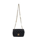 Chanel Mini Pearly Chain Flap Bag Black Lambskin Brushed Gold Hardware