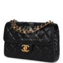 Chanel Small Top Handle Flap Bag Black Shiny Grained Calfskin Brushed Gold Hardware