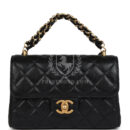 Chanel Small Top Handle Flap Bag Black Shiny Grained Calfskin Brushed Gold Hardware