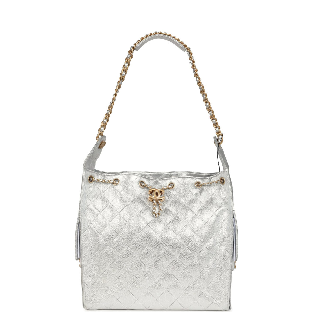 Chanel Medium 25 Hobo Bag Metallic Silver Caviar Antique Gold Hardware — изображение 7
