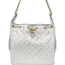 Chanel Medium 25 Hobo Bag Metallic Silver Caviar Antique Gold Hardware