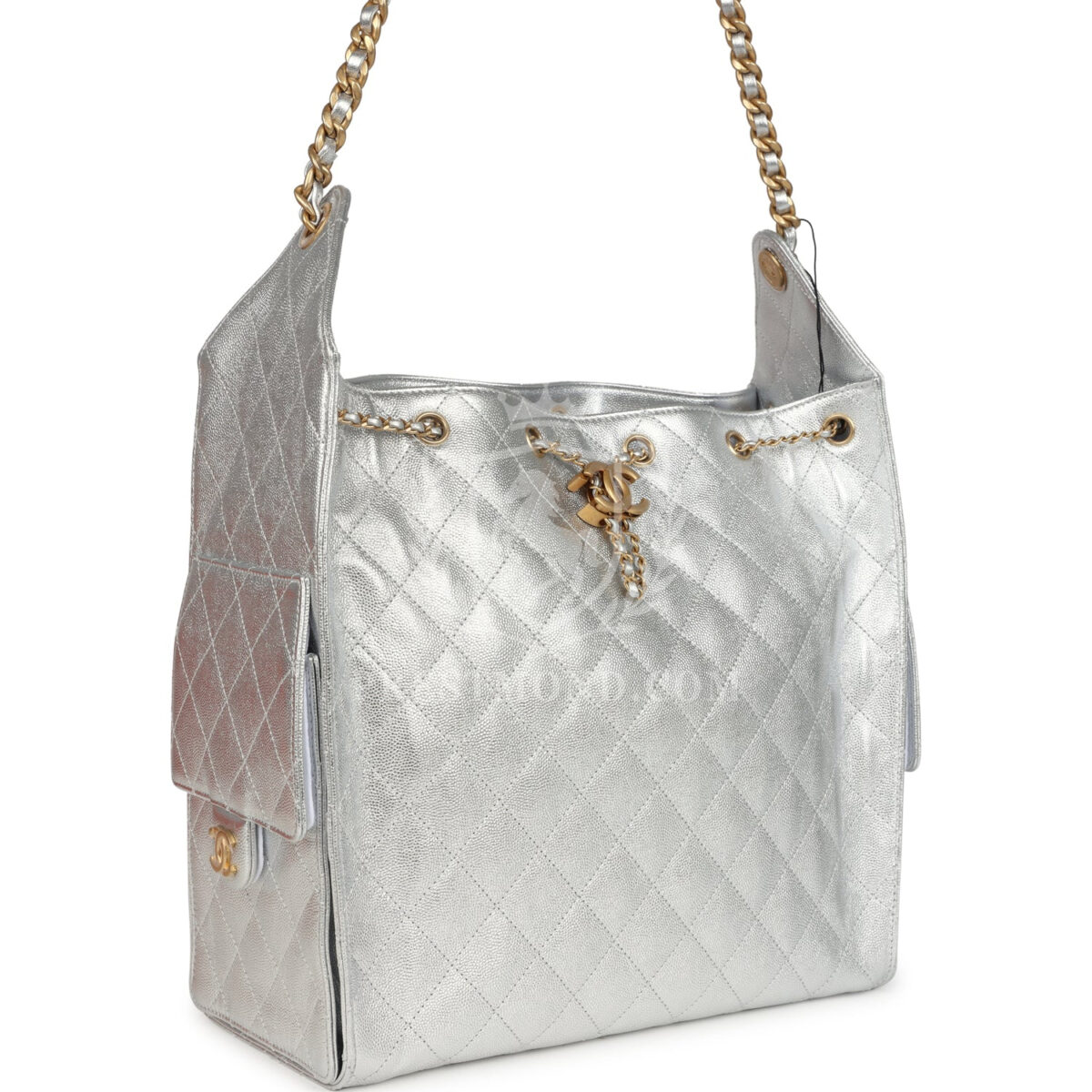 Chanel Medium 25 Hobo Bag Metallic Silver Caviar Antique Gold Hardware — изображение 2