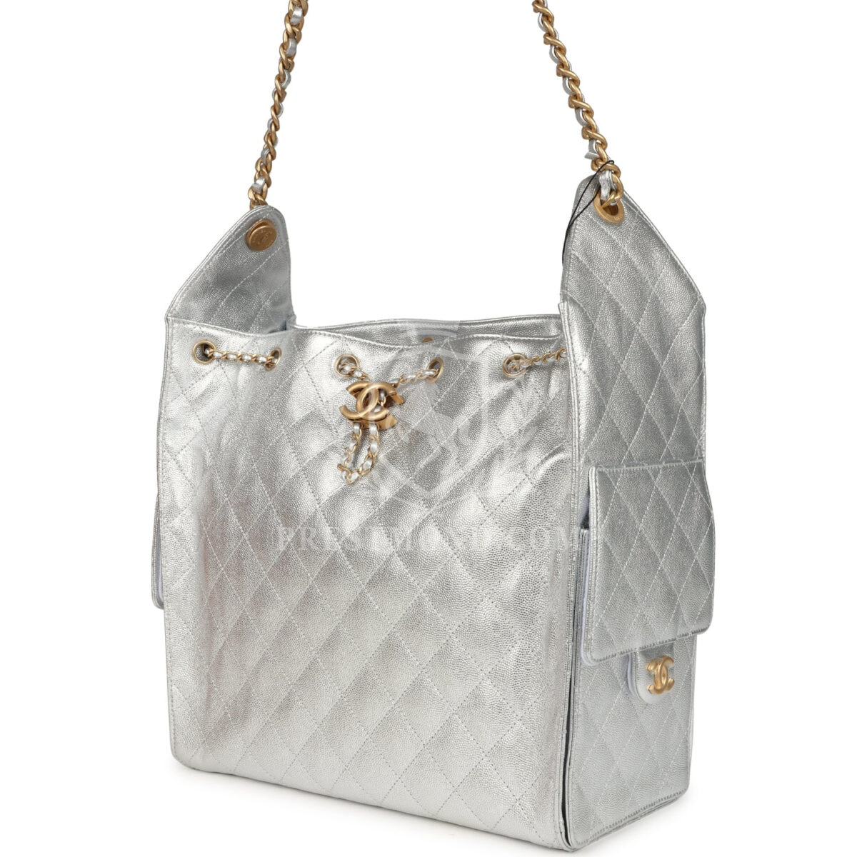 Chanel Medium 25 Hobo Bag Metallic Silver Caviar Antique Gold Hardware — изображение 5