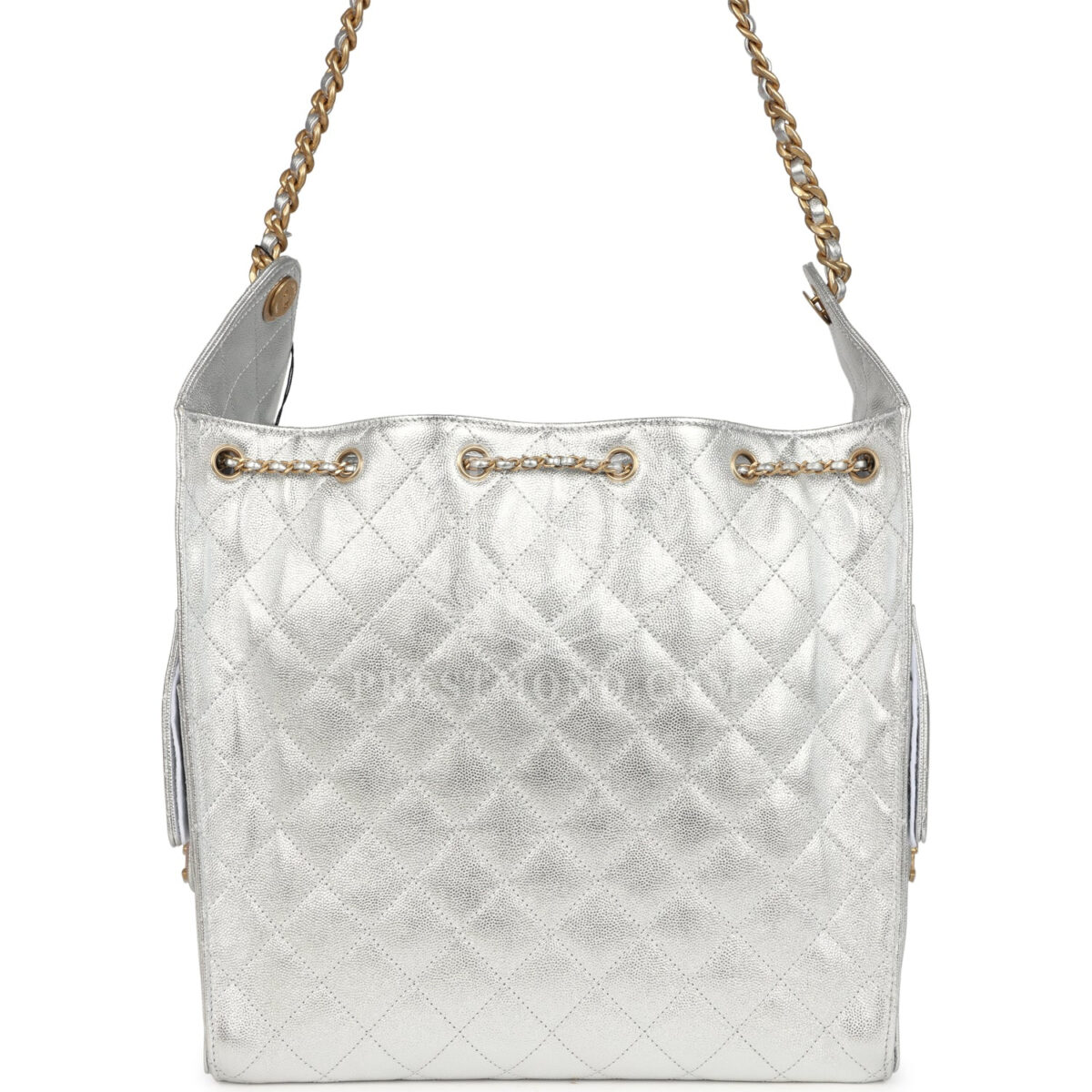 Chanel Medium 25 Hobo Bag Metallic Silver Caviar Antique Gold Hardware — изображение 4